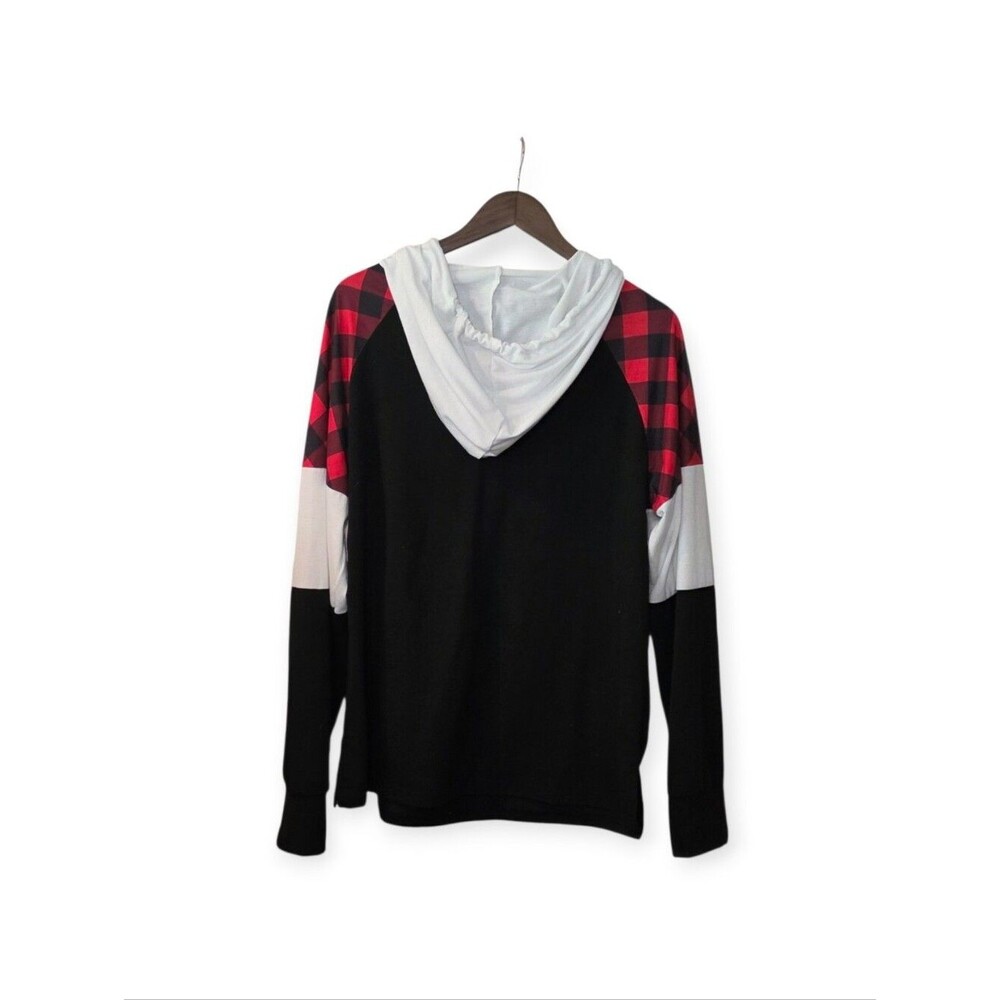 Black Red Buffalo Plaid Colorblock Hoodie XXL - Picture 5 of 6